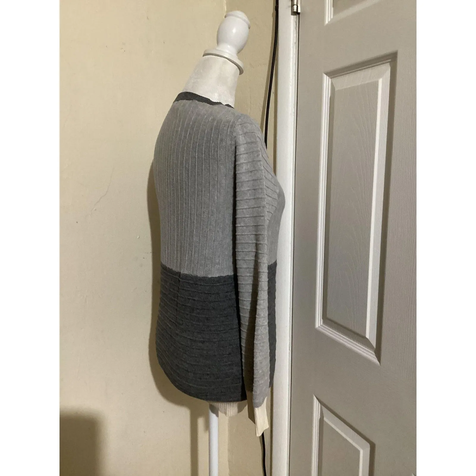 Madewell Sweater Womens XS Gray Colorblock Ribbed Crewneck Pullover Cotton - Image 3