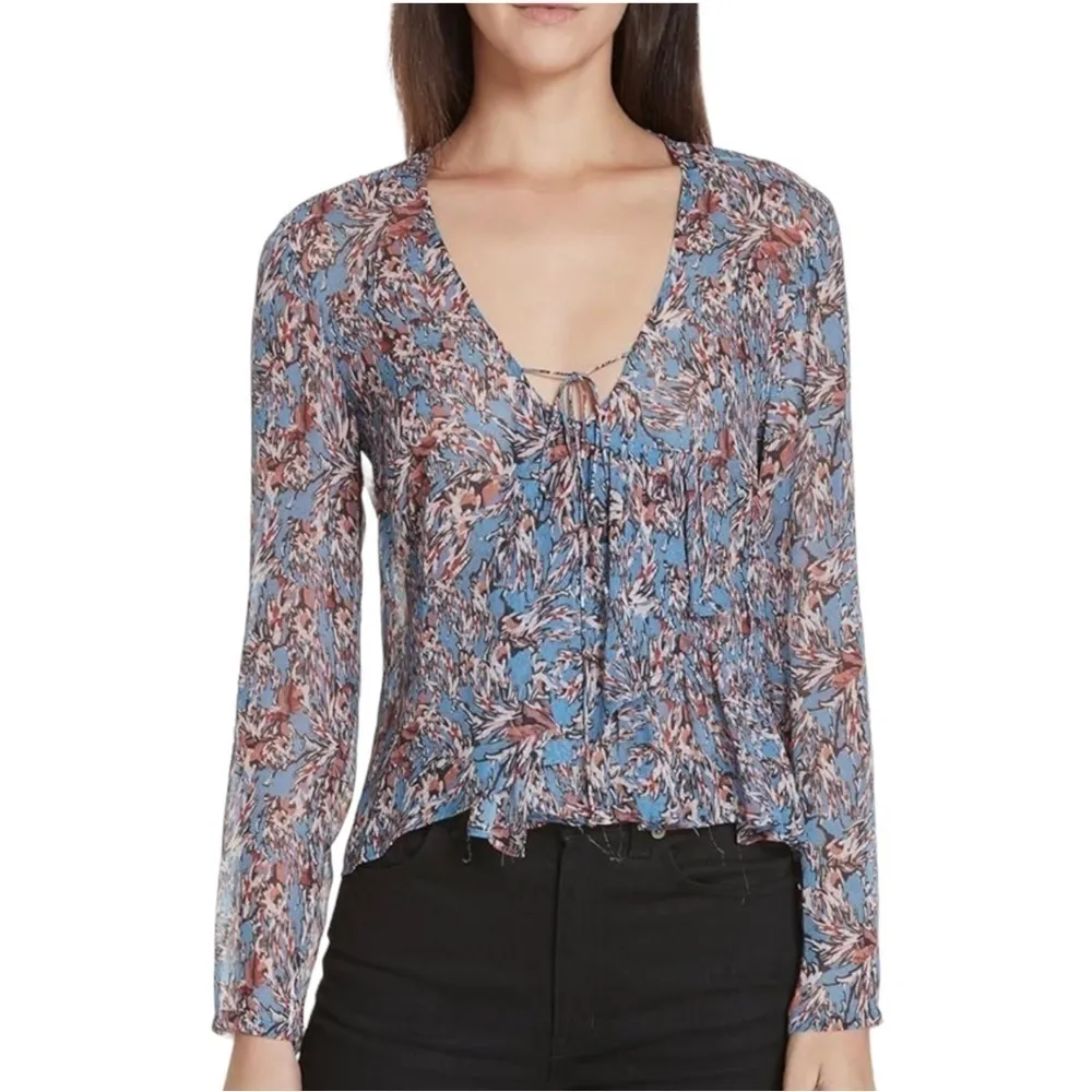 IRO Gosh Abstract Peplum Ruffle Long Sleeve Deep V Neck Top Blouse 6 NWOT - Image 10