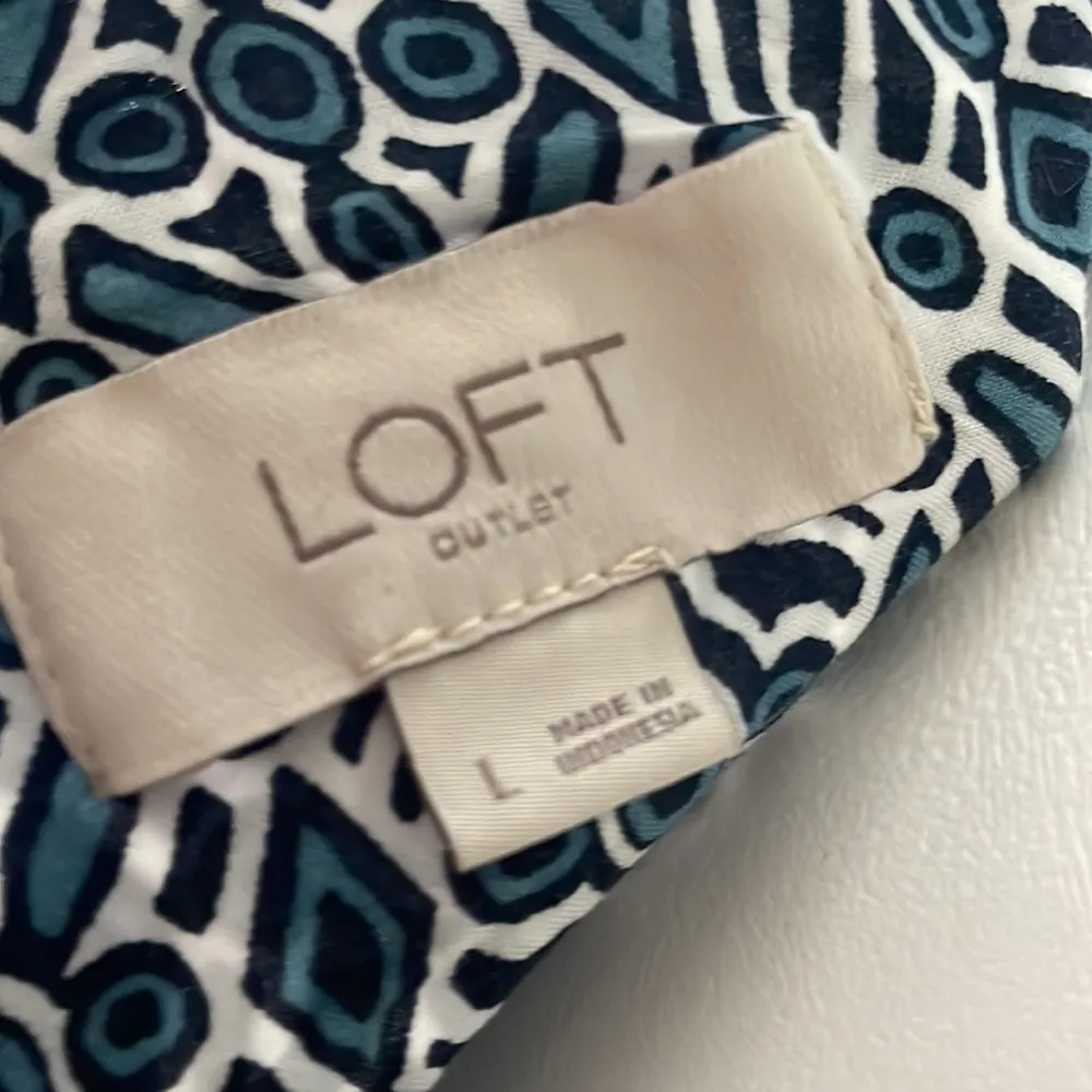 Loft blue & white shirt dress with drawstring waistband size large - Image 7