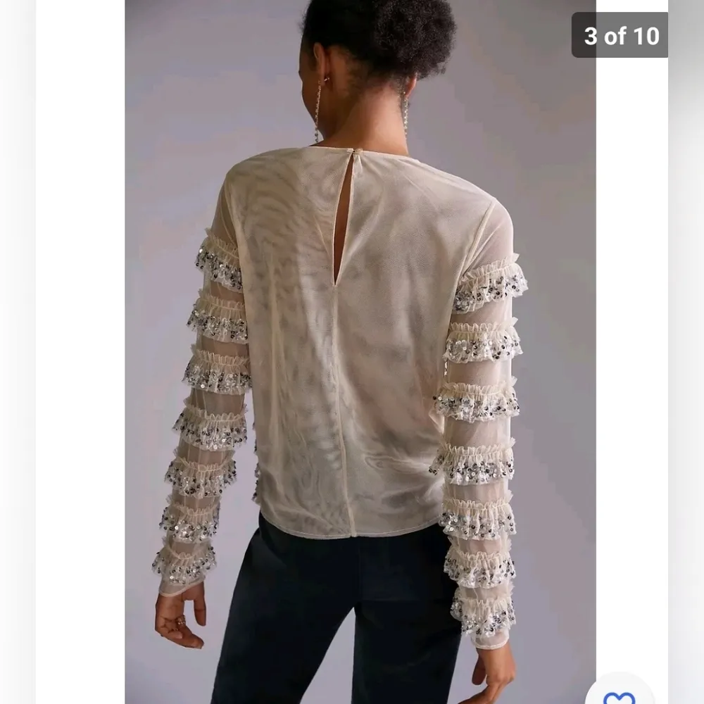Anghropologie Let Me Be Sequined Tulle Blouse Size XL - Image 3