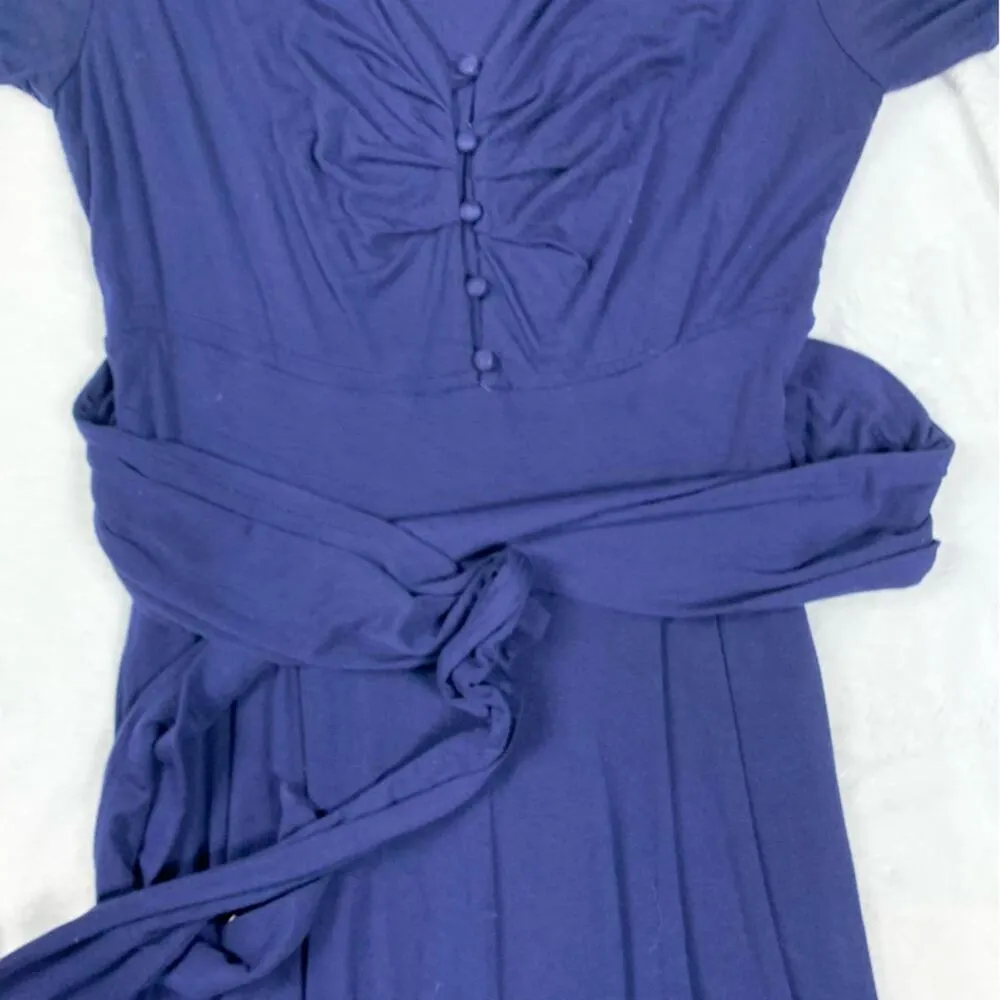 Maeve women's medium Anthropologie Blue Wrap-Style Jumpsuit crop Wide-Leg Pants - Image 7