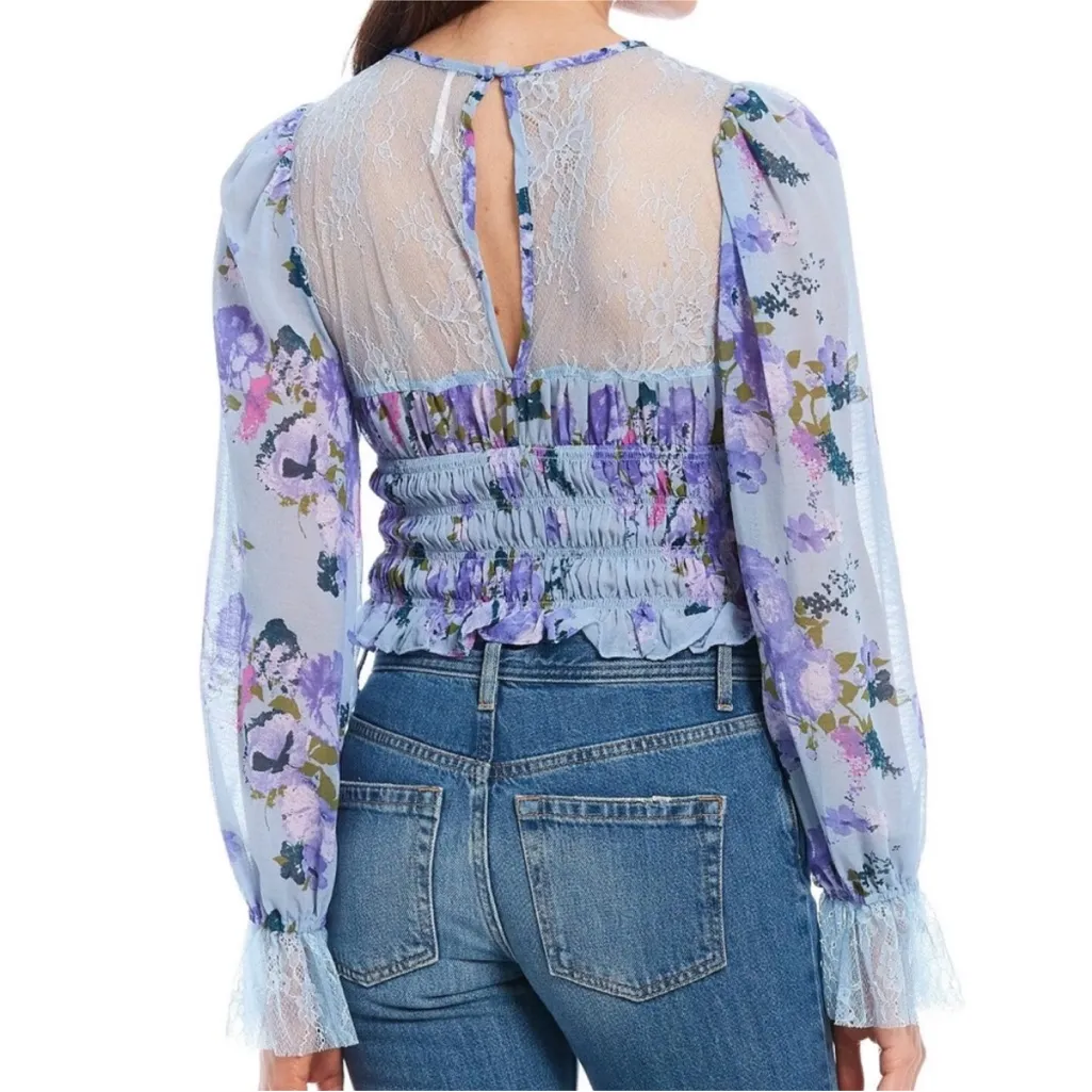 Free‎ People Daphne Blouse with sheer lace yoke and gathered Edwardian Sleeves - Image 3