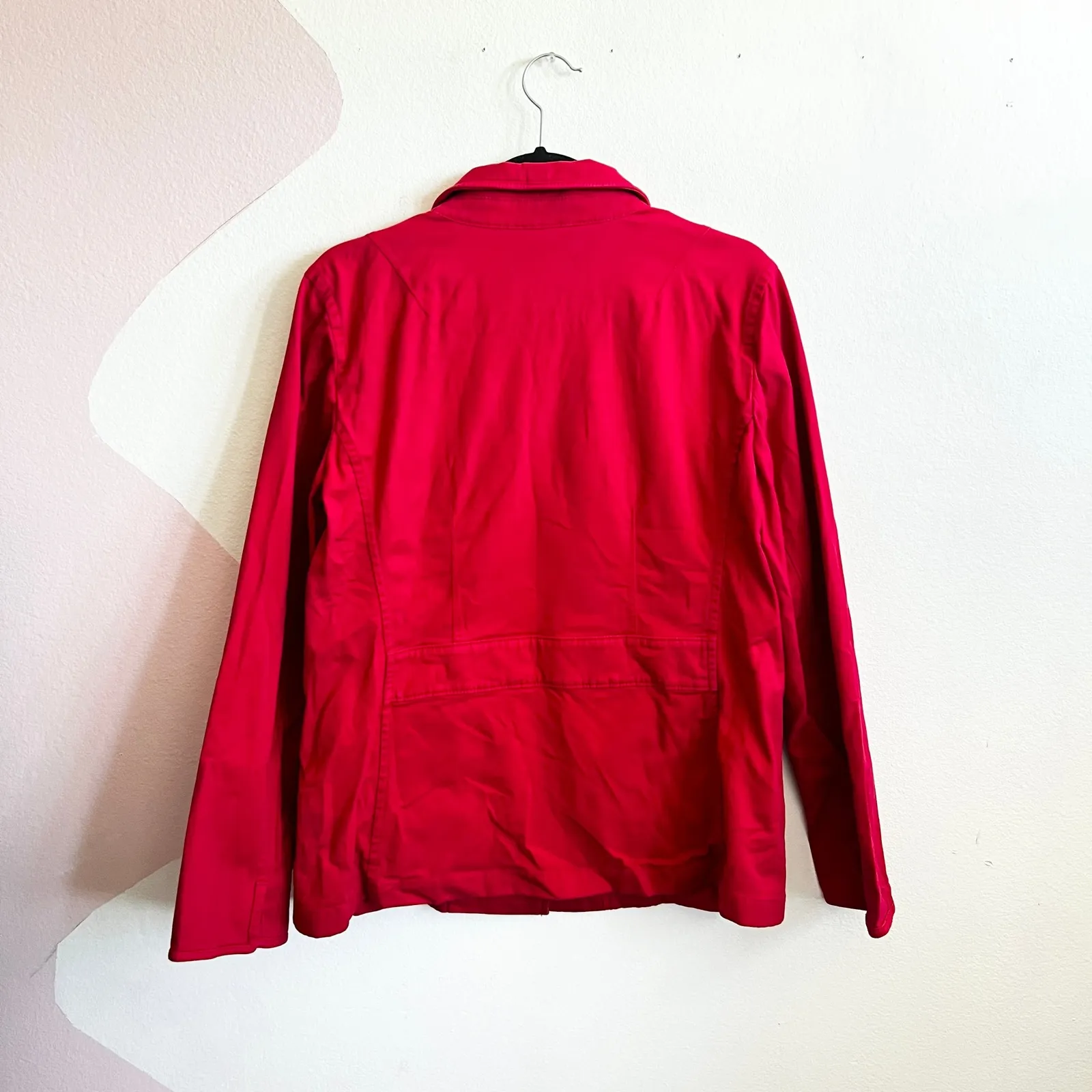 Talbots Womens Red Utility Jacket Button Front 4 Pocket Cotton Large - Image 2