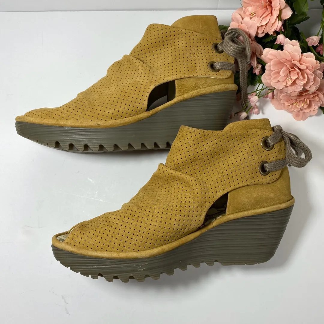 Fly London “Yull” Mustard Platform Wedge Booties - Image 4