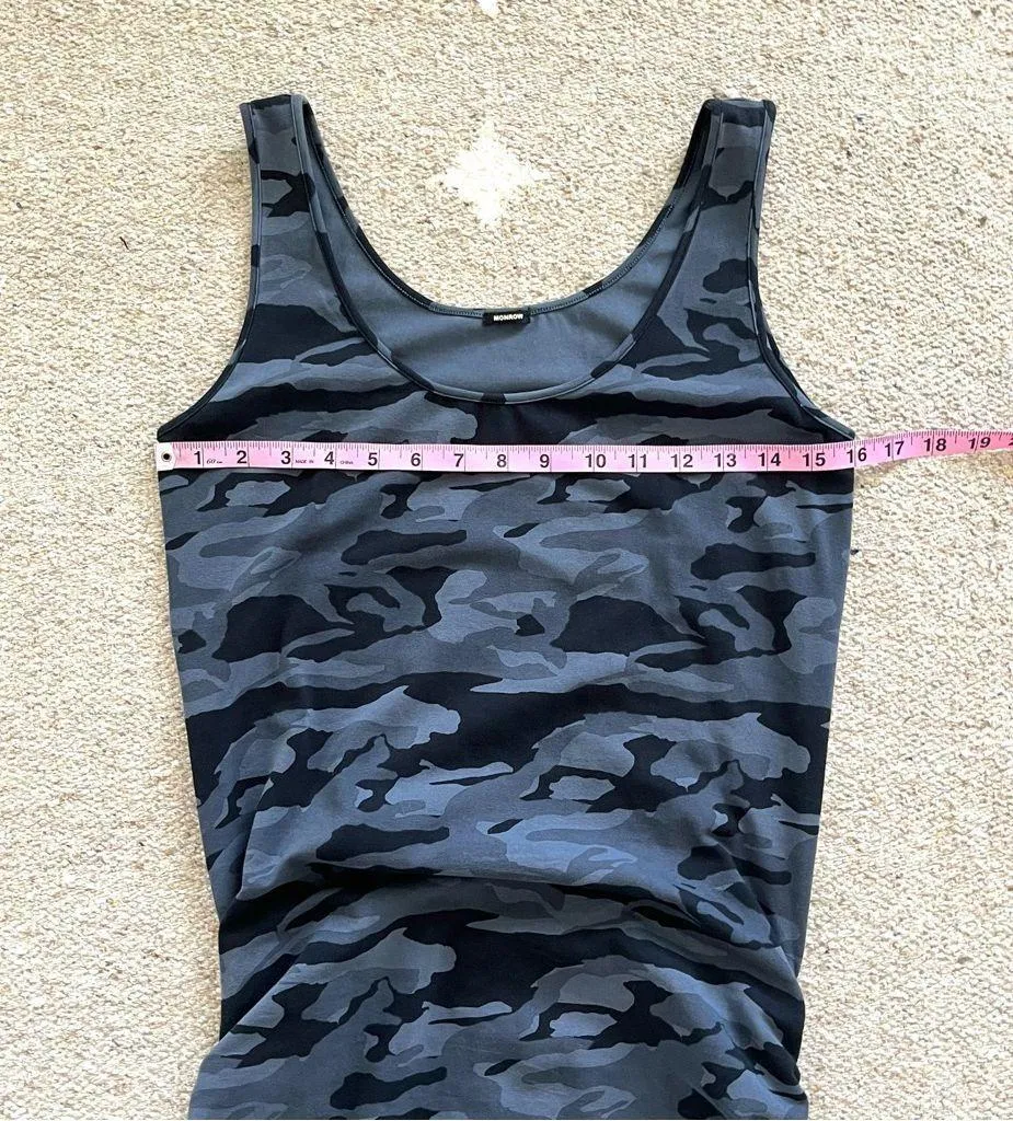 Monrow x Revolve Gray Camo Shirred Tank Midi Dress Medium - Image 7