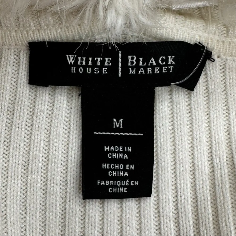 White House Black Market Cream Cable Knit Jacket Size M - Image 5
