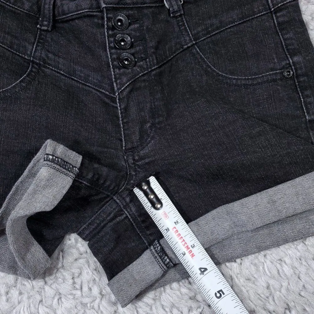 Hot Topic Lovesick Black Rolled Cuffed Jean Shorts Stretch Denim Size 5 - Image 12