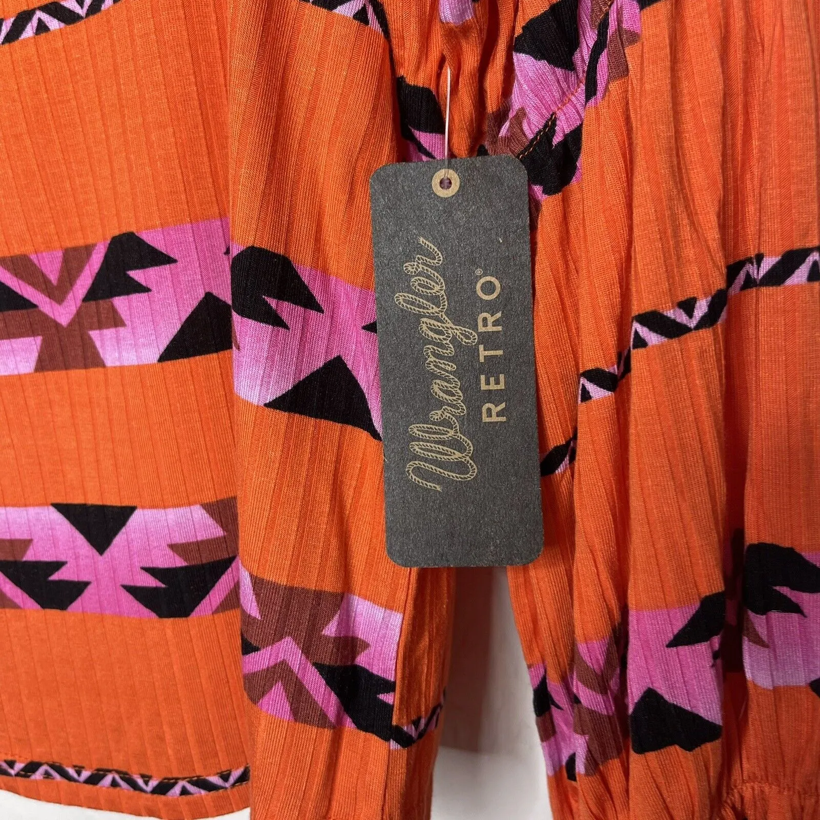 Wrangler Retro Size Medium Square Neck Southwestern Striped Long Sleeve Shirt - Image 5