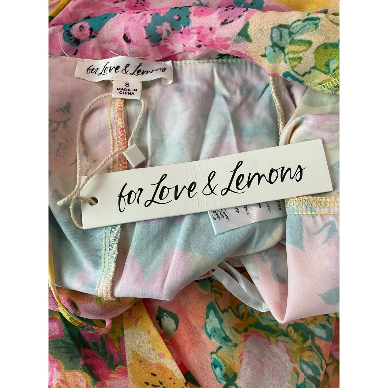 For Love & Lemons Madison Floral Chiffon Asymmetric Yellow Maxi Dress Small - Image 10