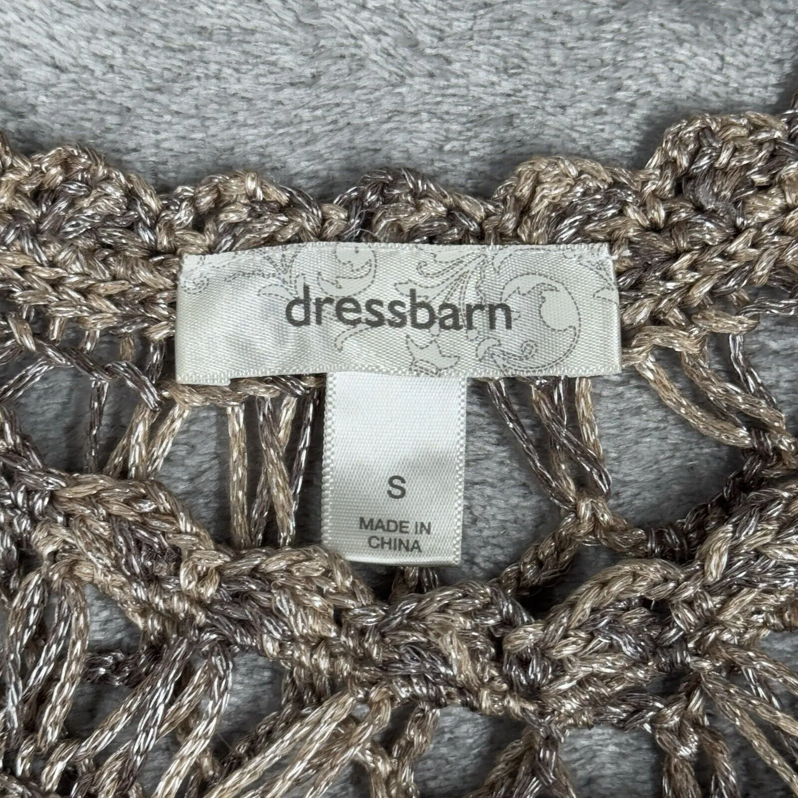 Dressbarn Sweater Womens Small Cream Open Crochet Neutral Bohemian Fairy Peasant - Image 6