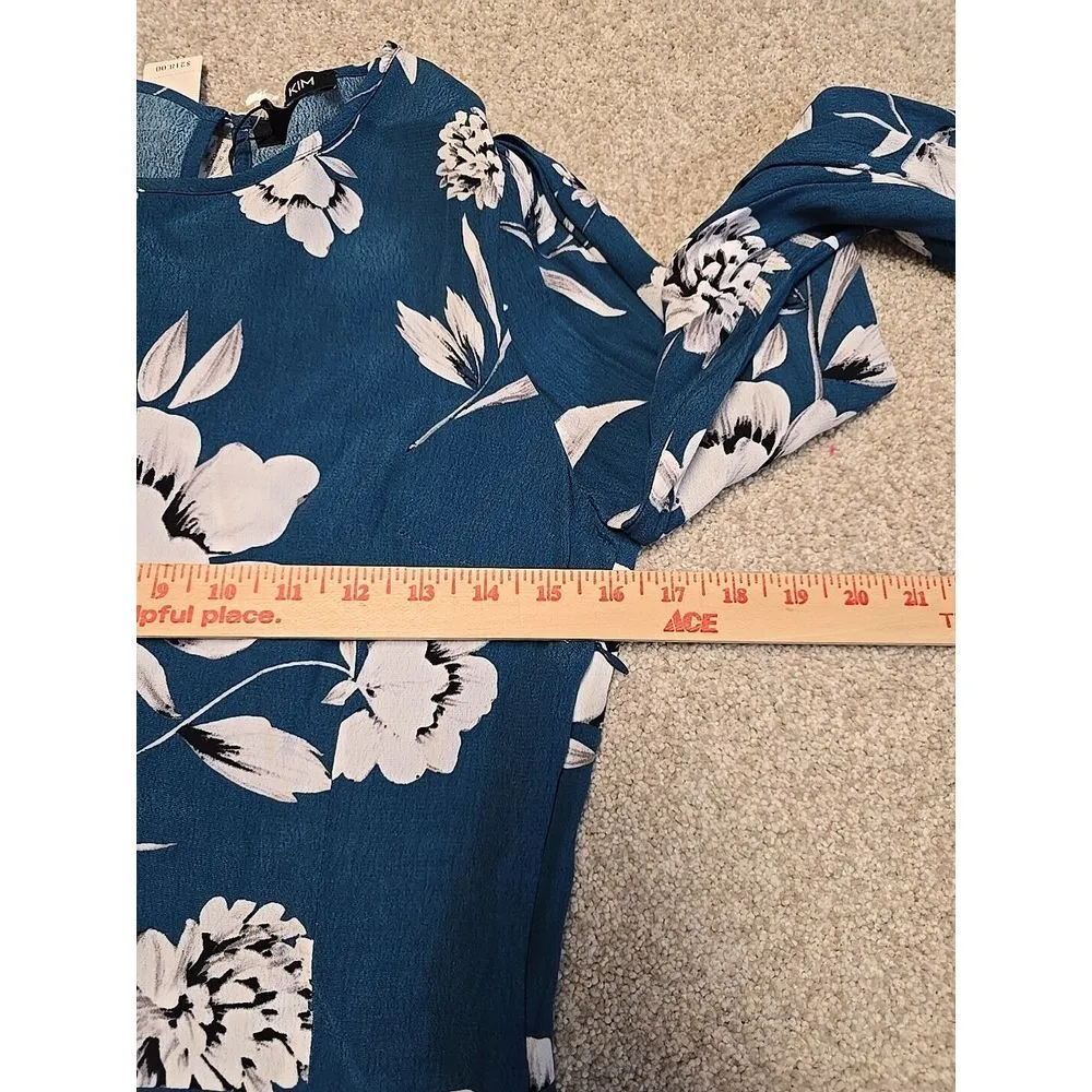 YUMI KIM Floral Mini Dress Sz S Tie Me Over in Duet Ink Turquoise Wrap Front NWT - Image 7