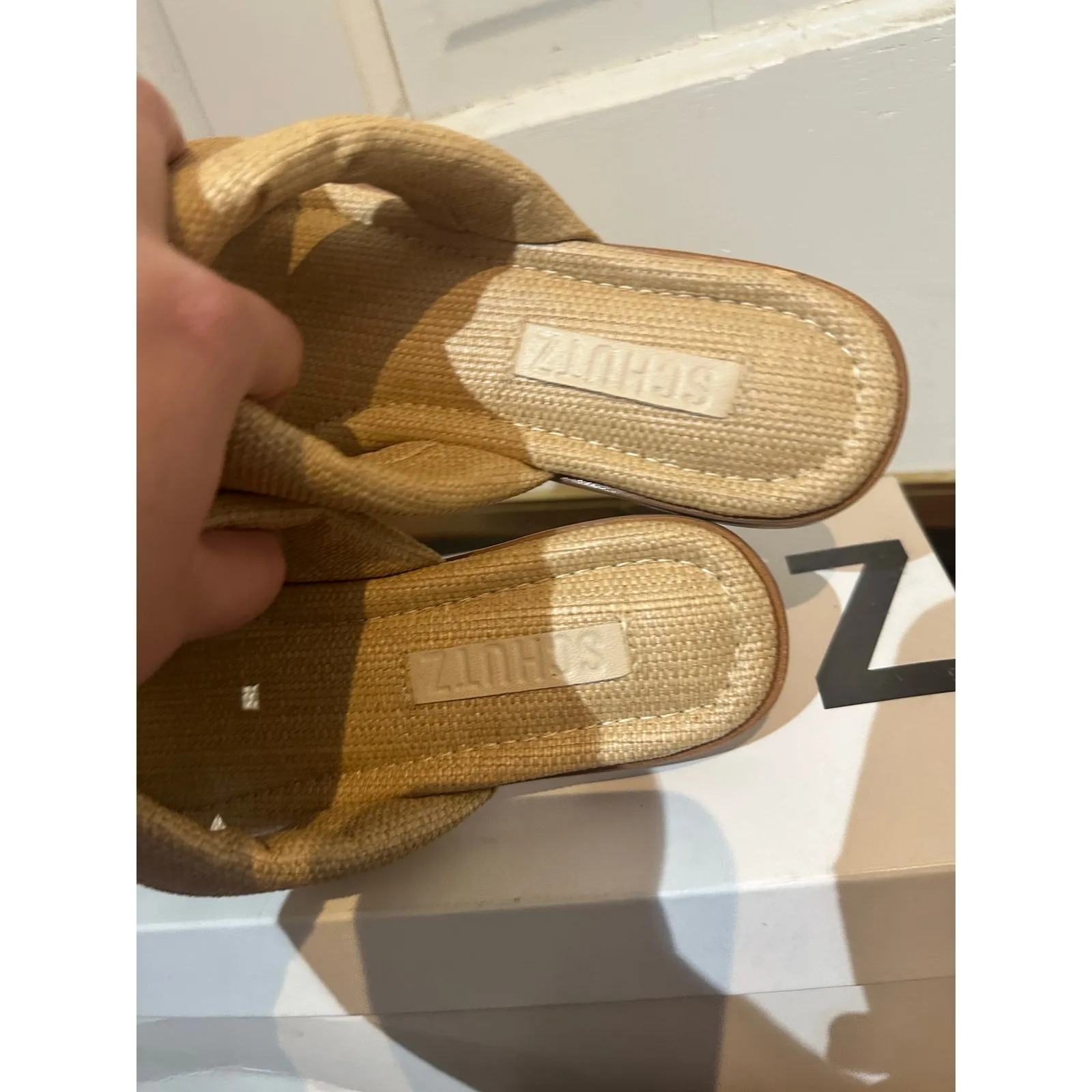 SCHUTZ Neutral Blonde Cross Fairy Casual Woven Sandals Slides NEW size 5 - Image 7