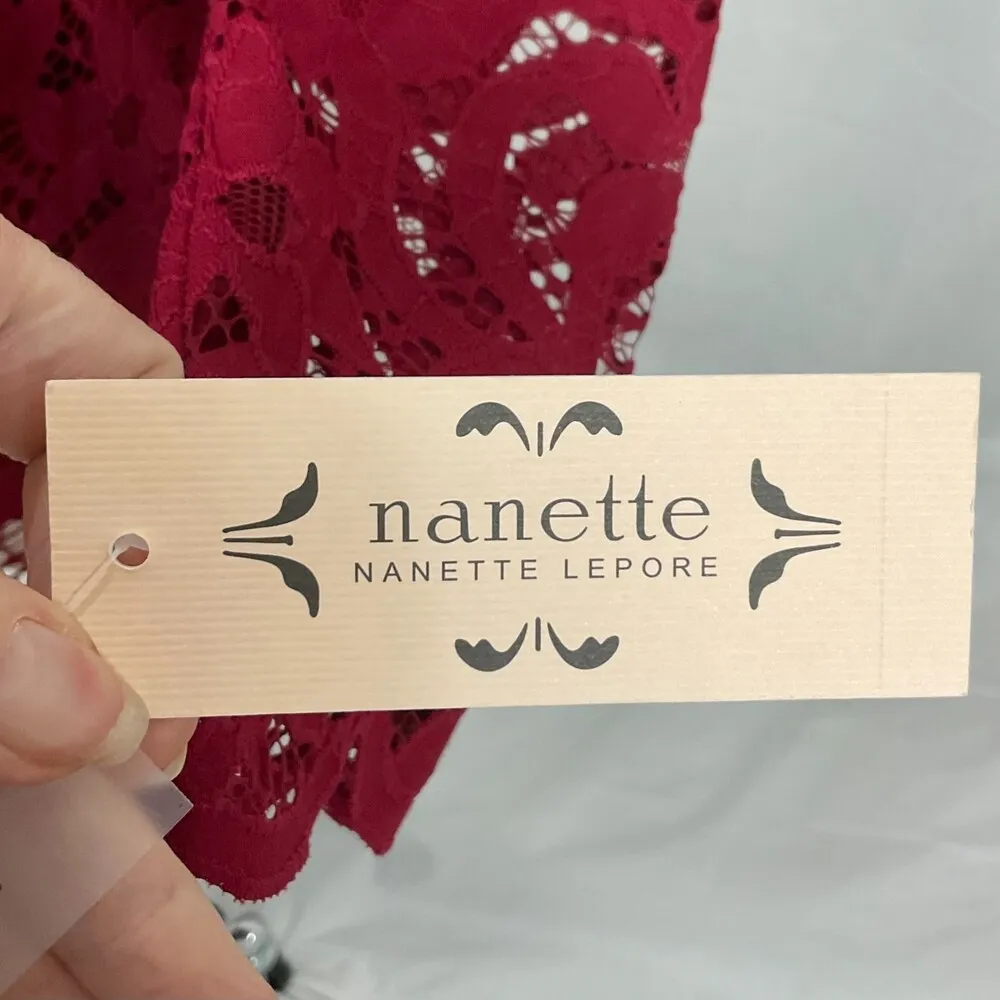 Nanette Lepore Burgundy Lace Blouse Top Shirt Sz Med NWT 3/4 Sleeve Lined - Image 6