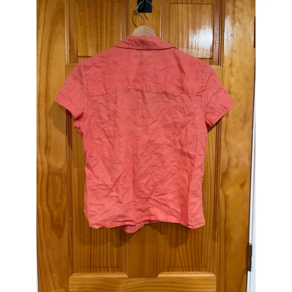 Richard Malcolm Irish Linen Button Front Short Sleeve Shirt Coral Pink Women’s S - Image 3