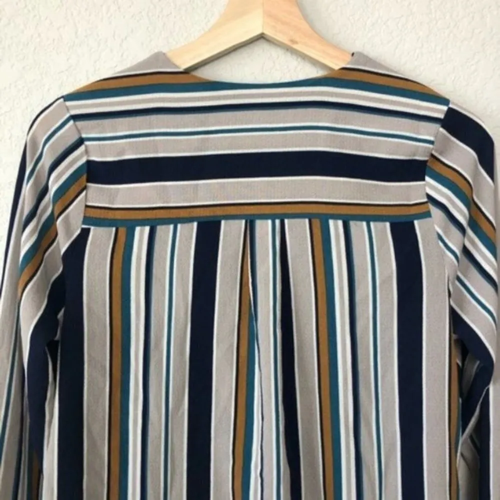 Boutique Monteau Colorful Stripe Faux Wrap Surplice Long Sleeve Top M - Image 6