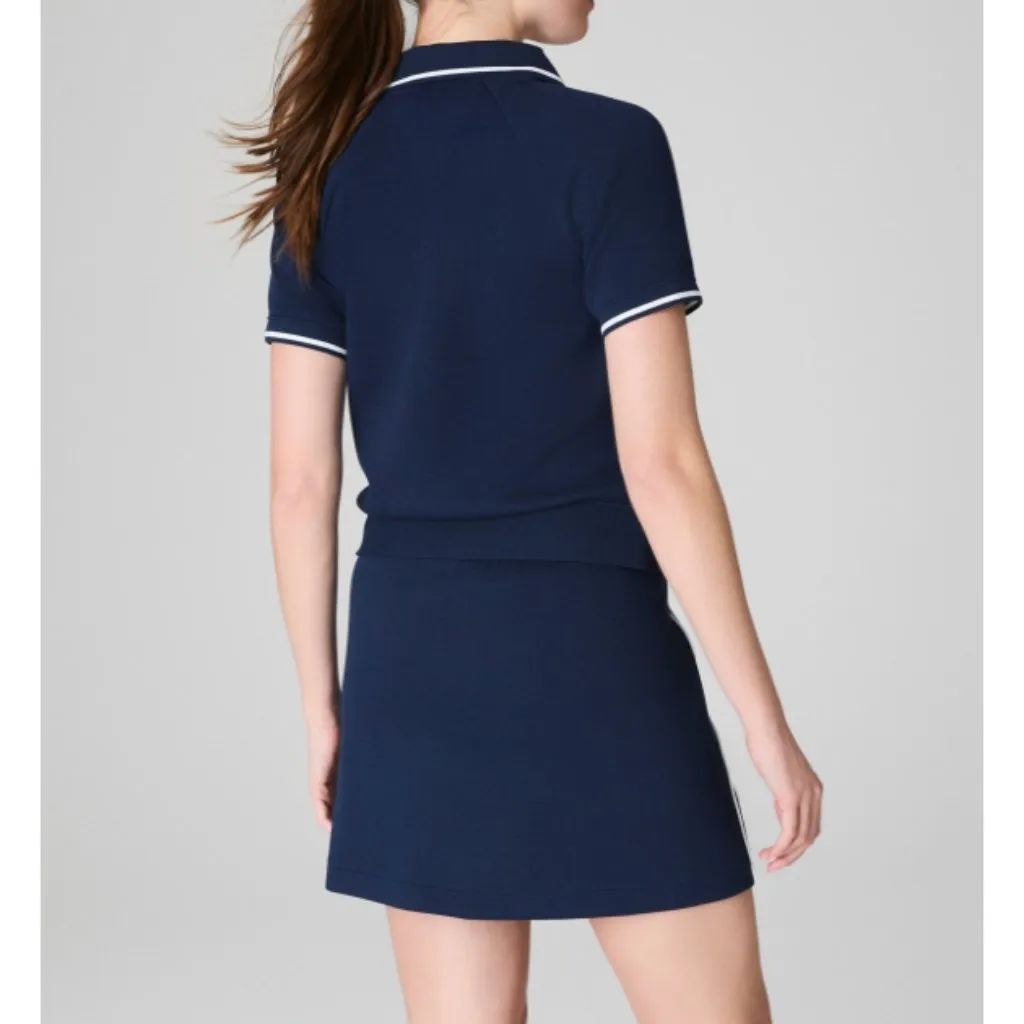 Spanx AirEssentials Pique Polo Top Timeless Navy Striped Sporty V-Neck Textured - Image 6