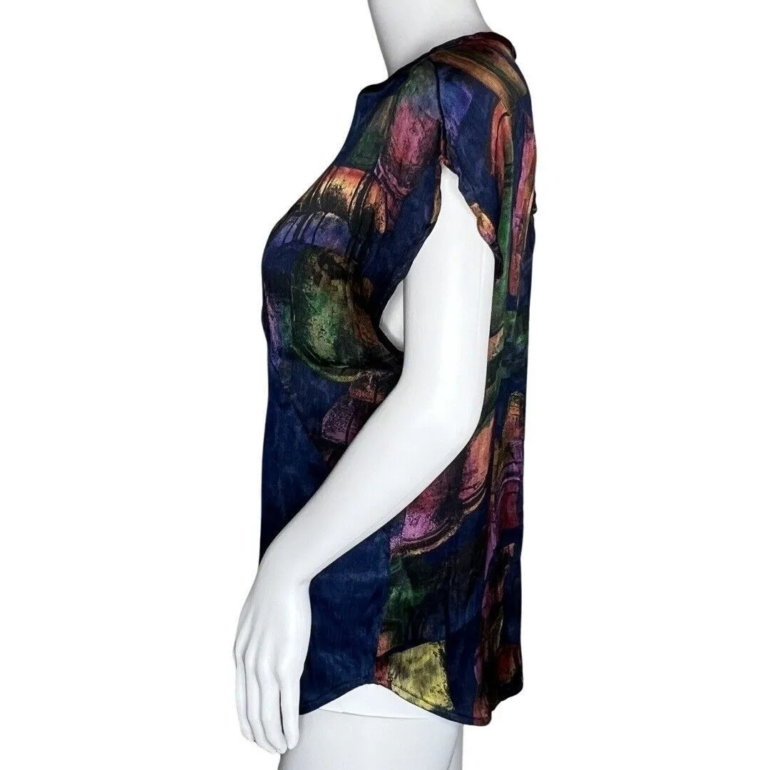 Cache Blouse Womens Small Blue Multicolor Geometric Colorful Artsy Art‎ to Wear - Image 3