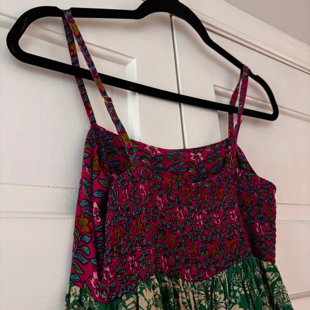 Natural Life Bailey Mini Dress Pink Green Floral Size XS Smocked Strap Sun Dress - Image 9