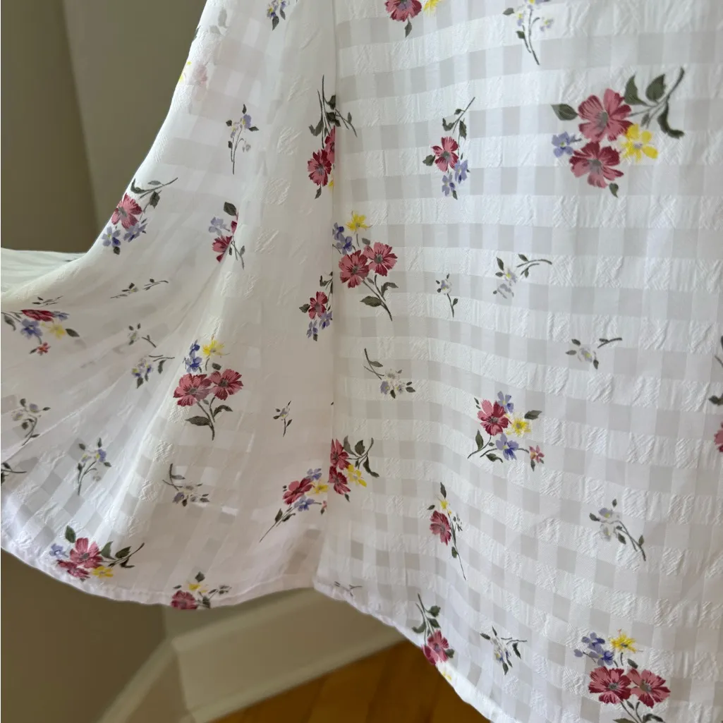 Vintage 90s Paris Sport Club White Floral Corset Tie Back Fit Flare Dress Large - Image 8