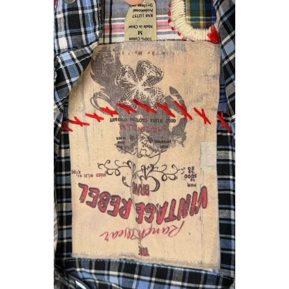 The Ranch Wear Women's Top‎ Vintager Rebel Plaid Pearl Snap Button - Image 5
