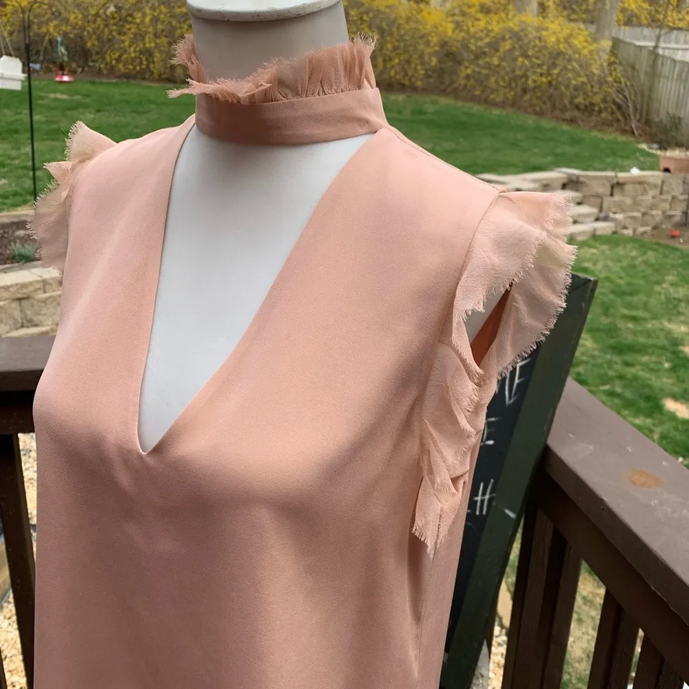 ALEXIS Womens Mauve Silk Ruffle Sleeve Neck Blouse Top XS X-Small - Image 2