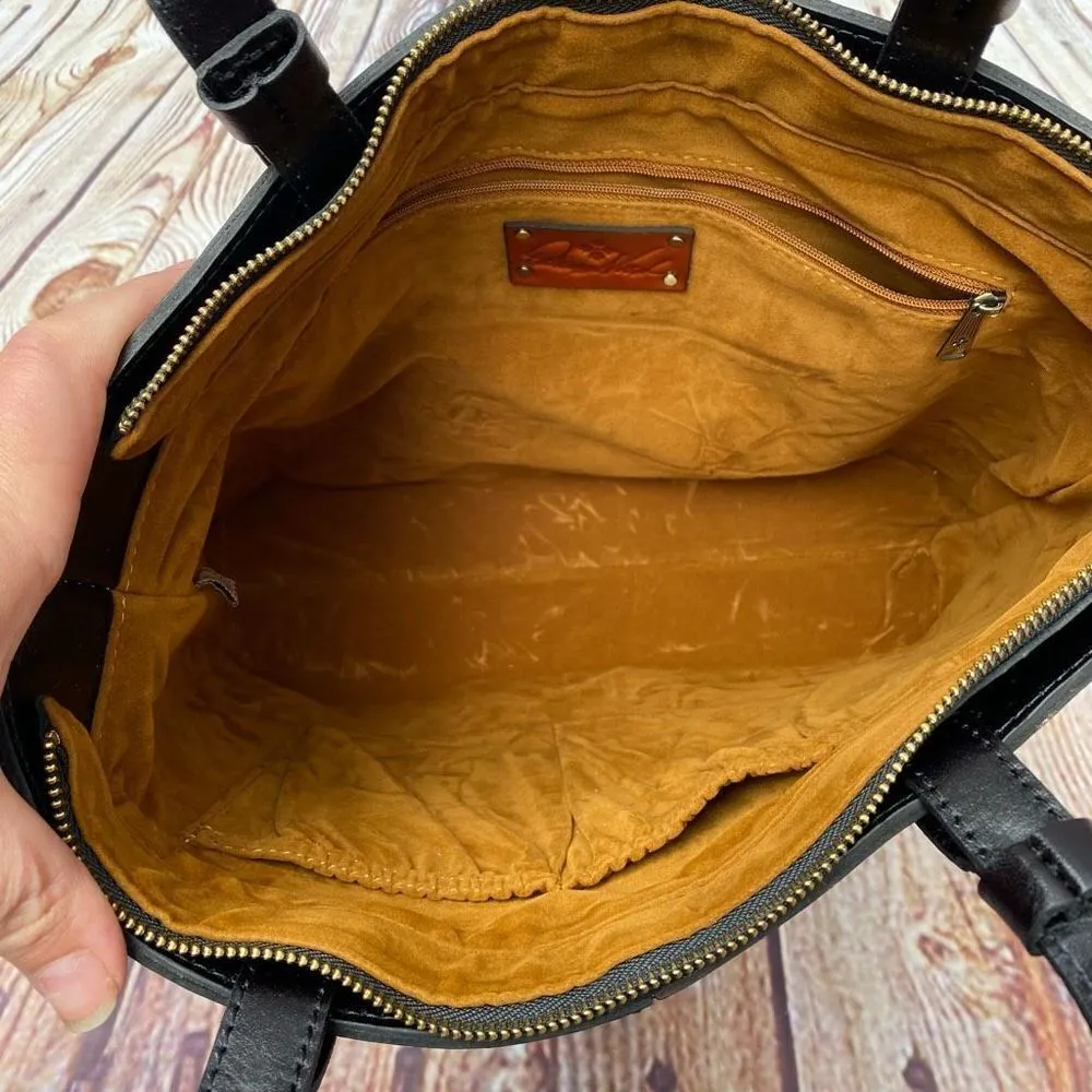 Patricia Nash Braden Tote Colorblock Black Tan Olive Leather NWT Dust Bag - Image 8