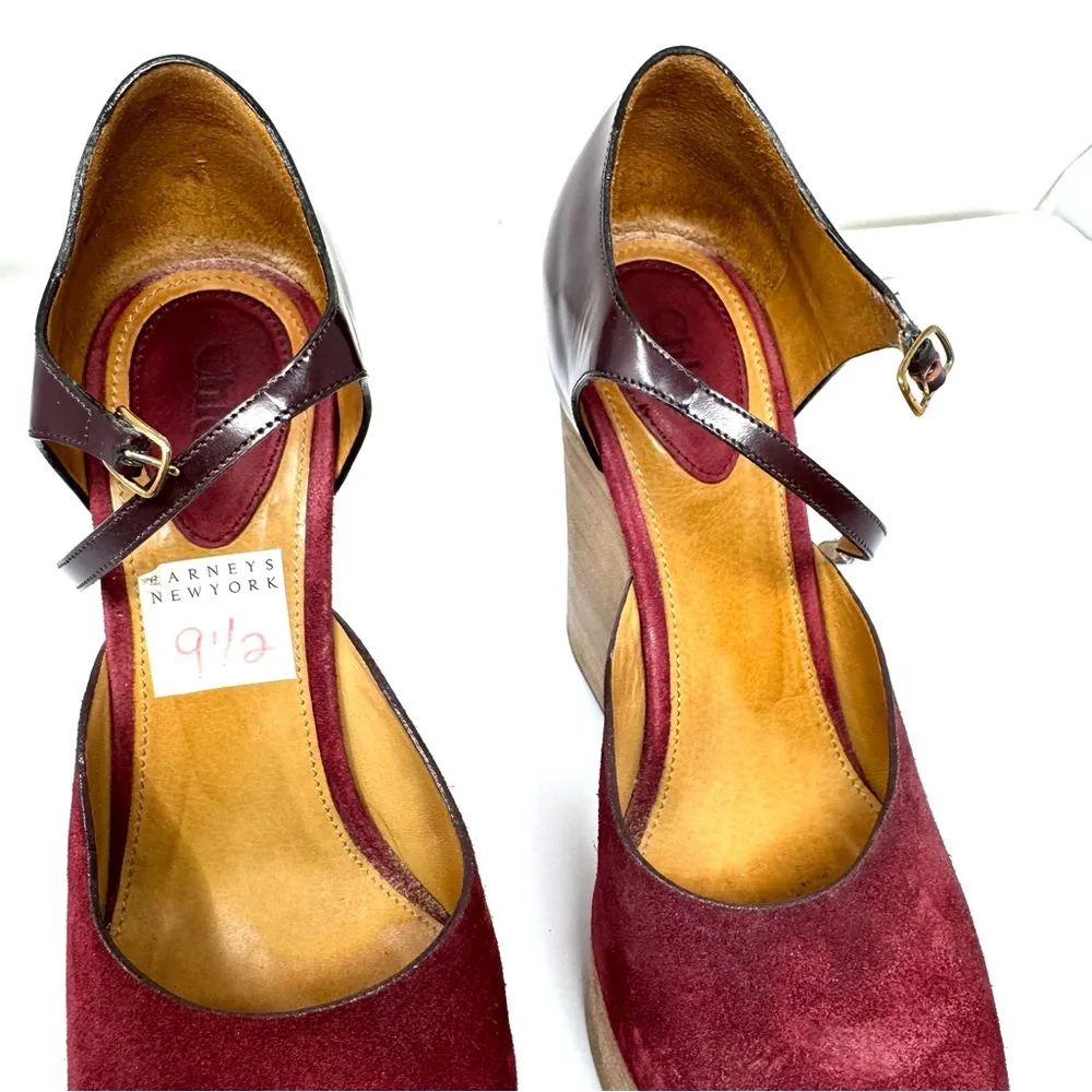 CHLOE leather and suede platform wedges, made in Italy, size 39.5 - Image 7