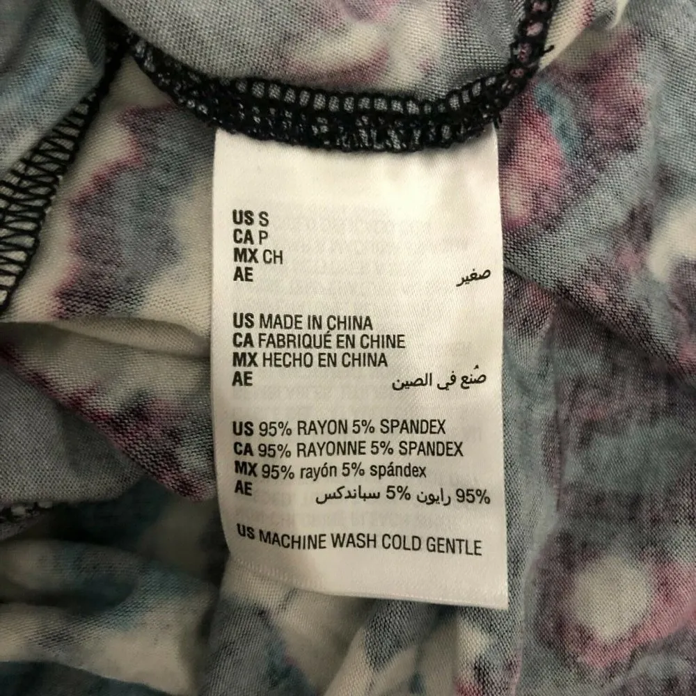 Material Girl Dress Bodycon V Neck Short Sleeve Tie Dye Stretch Black Size S - Image 4