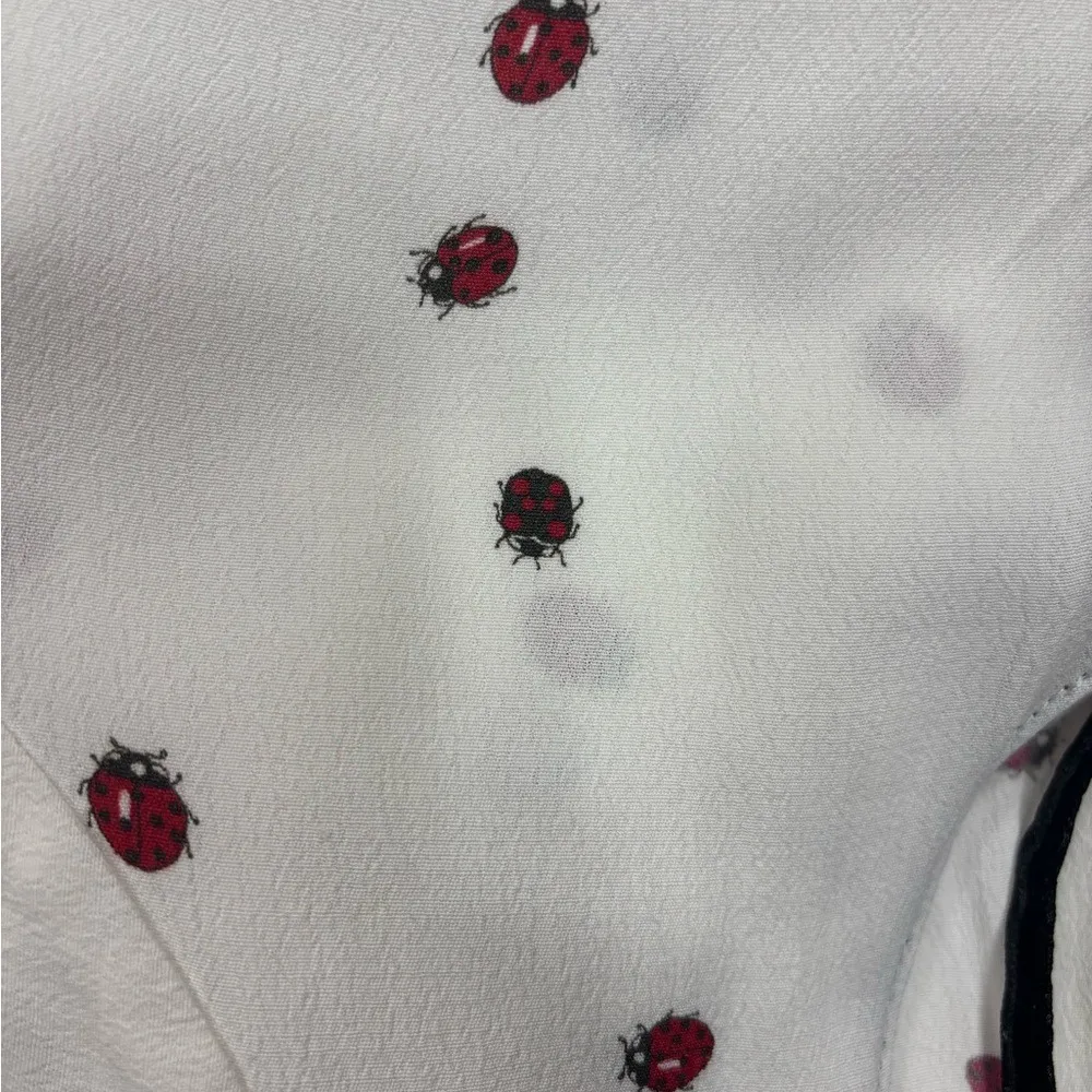 Zara Basic Small White‎ Sleeveless Ladybug Tank Too Draped Blouse Tie Back - Image 9