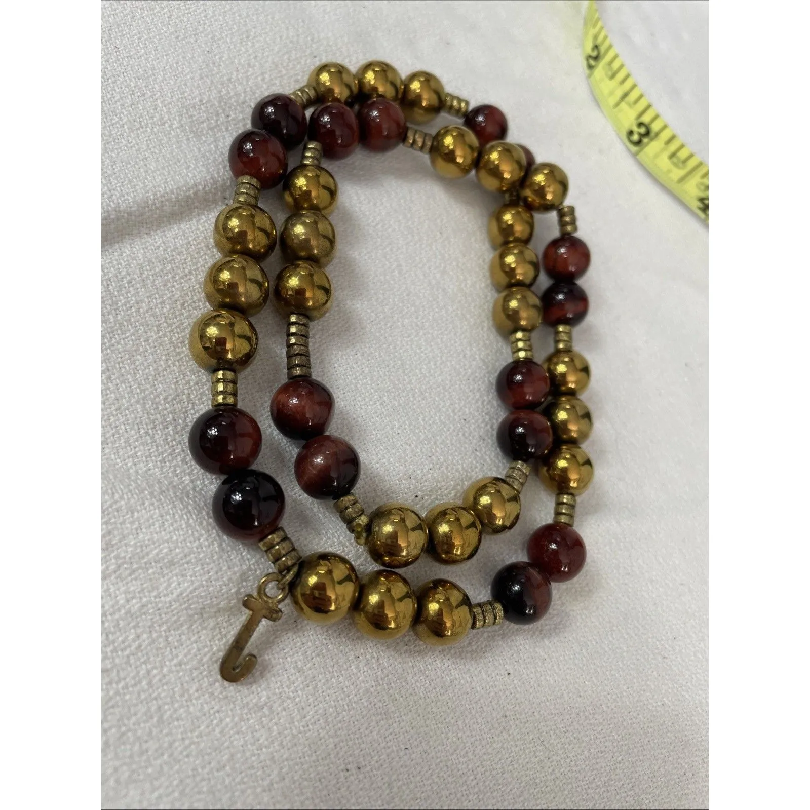 Gemstone Brass Beaded Necklace 19in Brown - Image 2
