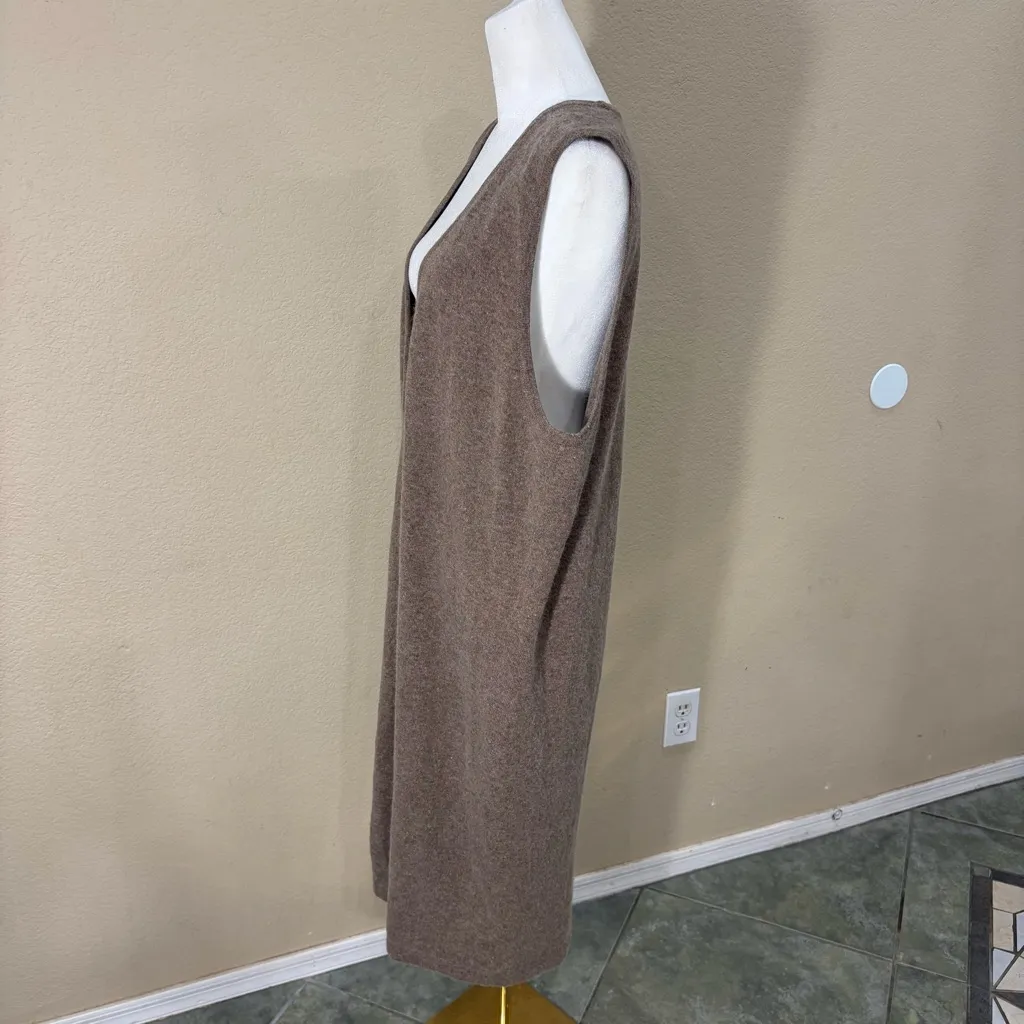 Outlander Sleeveless Low V Neck Lambwool Rabbit Hair Knit Tunic Dress Sz M Brown Size M - Image 2