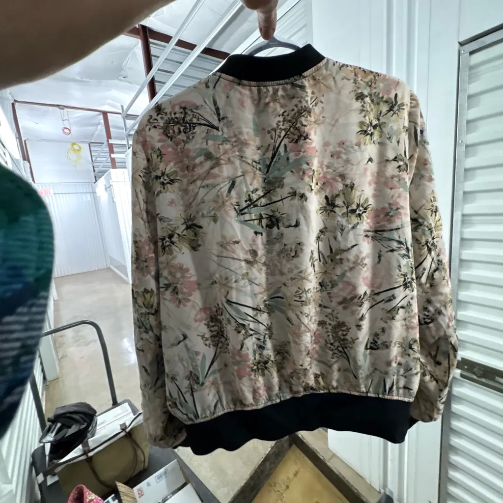 I.N. Studio Feminine Floral Jacket in Cream Pastels and Black Trim XL - Image 6