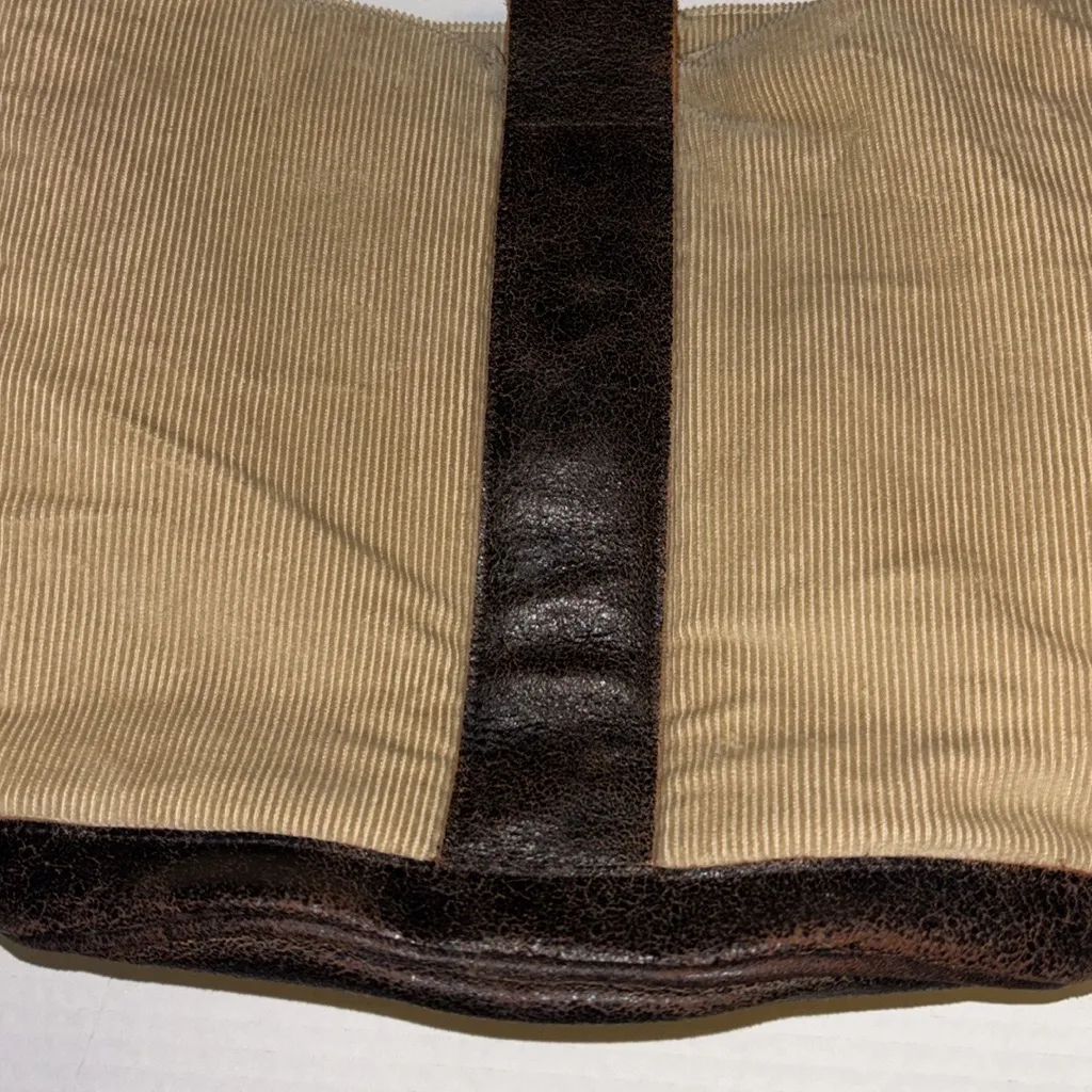 KANGOL BEIGE CORDUROY AND DARK BROWN LEATHER CROSSBODY/MESSENGER BAG ADJUSTABLE Tan - Image 9