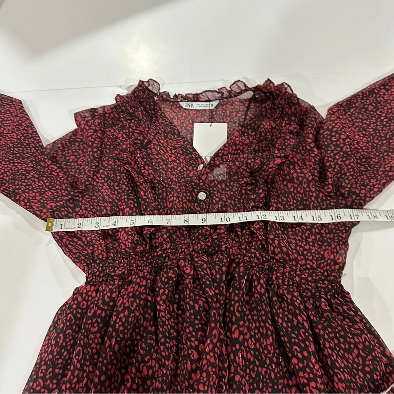 Zara Red & Black Cheetah‎ Print Long Sleeve Ruffled Mini Dress Size L - Image 9