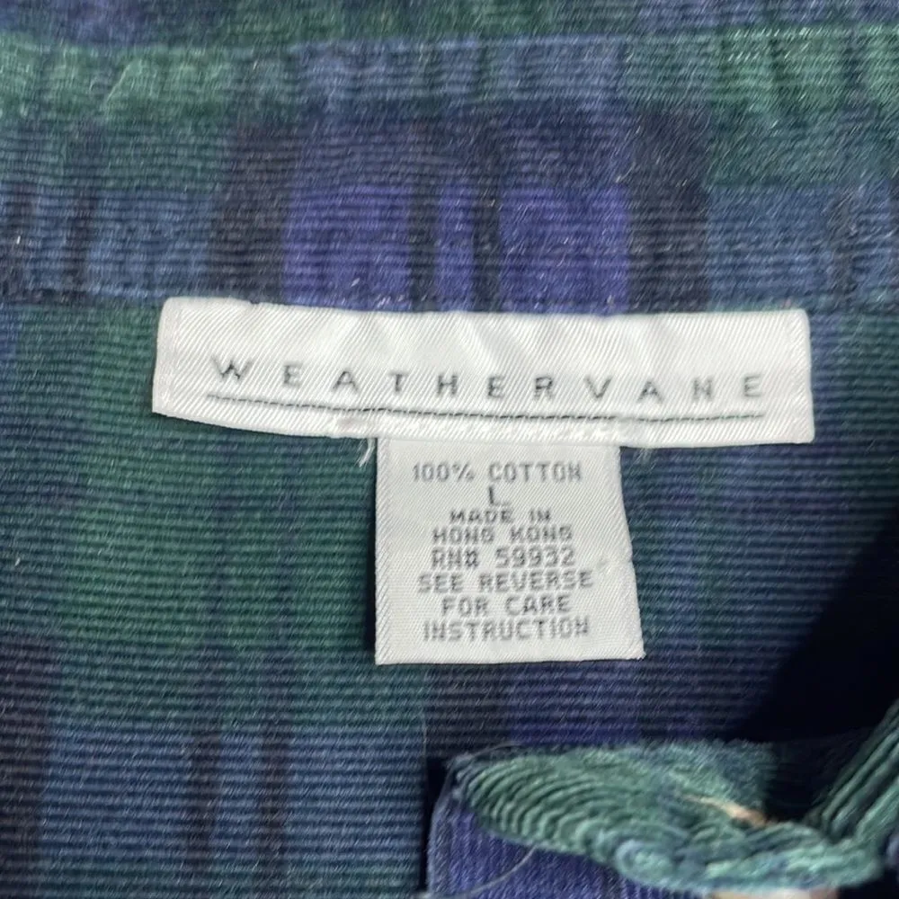 90s Vintage womens Plaid Corduroy Oversized Shacket Large Green - Image 3