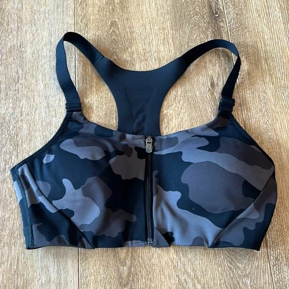 All In Motion Black Camo Zip Front High Impact Sports Bra | 34B - Image 1