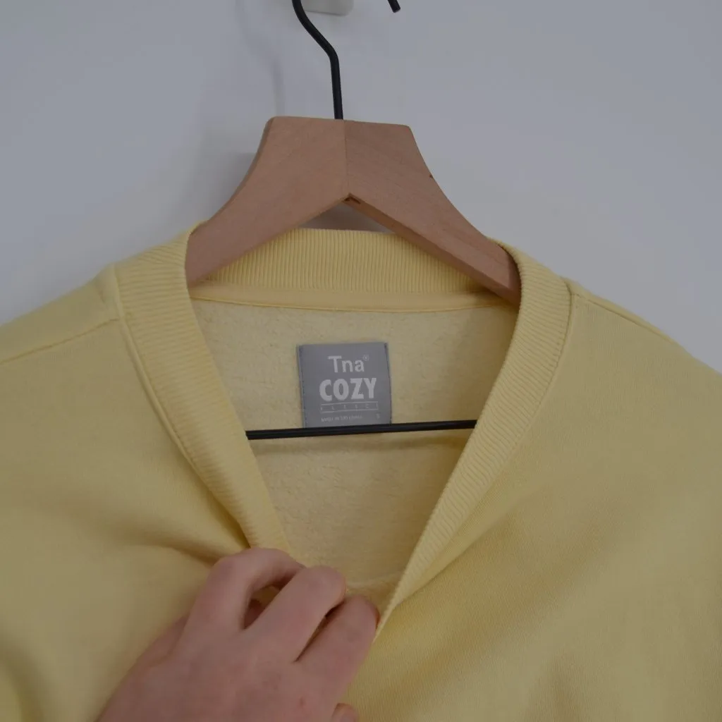 Aritzia TNA Cozy Fleece Perfect Crew Sweatshirt Yellow Solid Pullover Women's S - Image 3