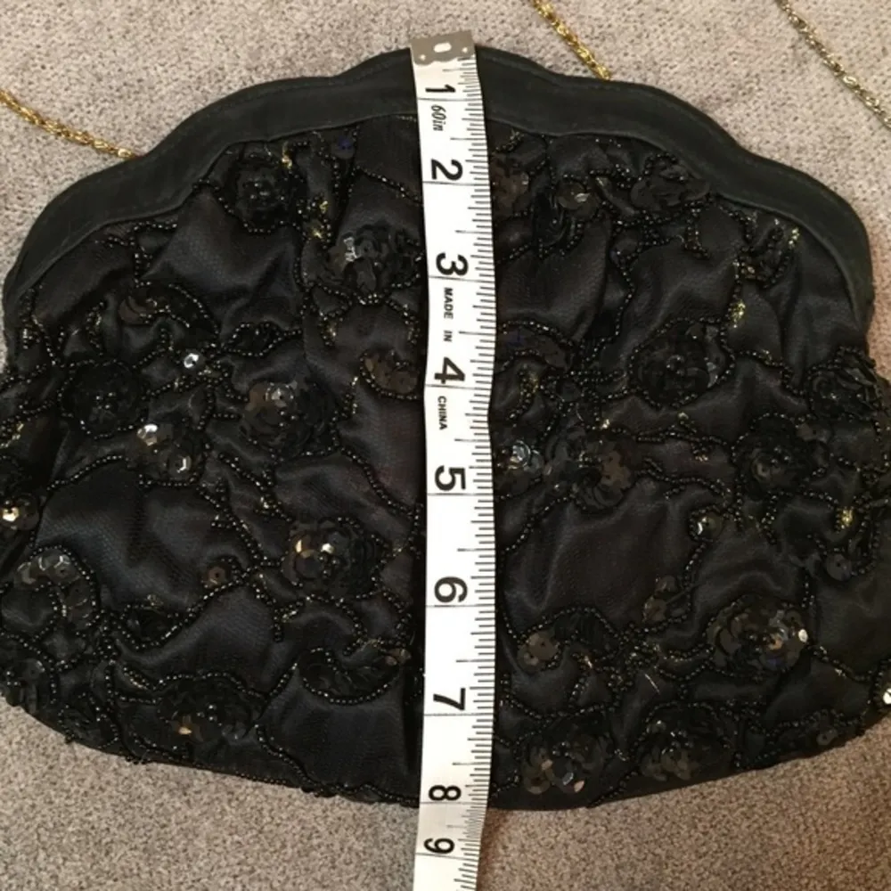 SHALS INTERNATIONAL Black Beaded Sequin Evening Bag - Image 8