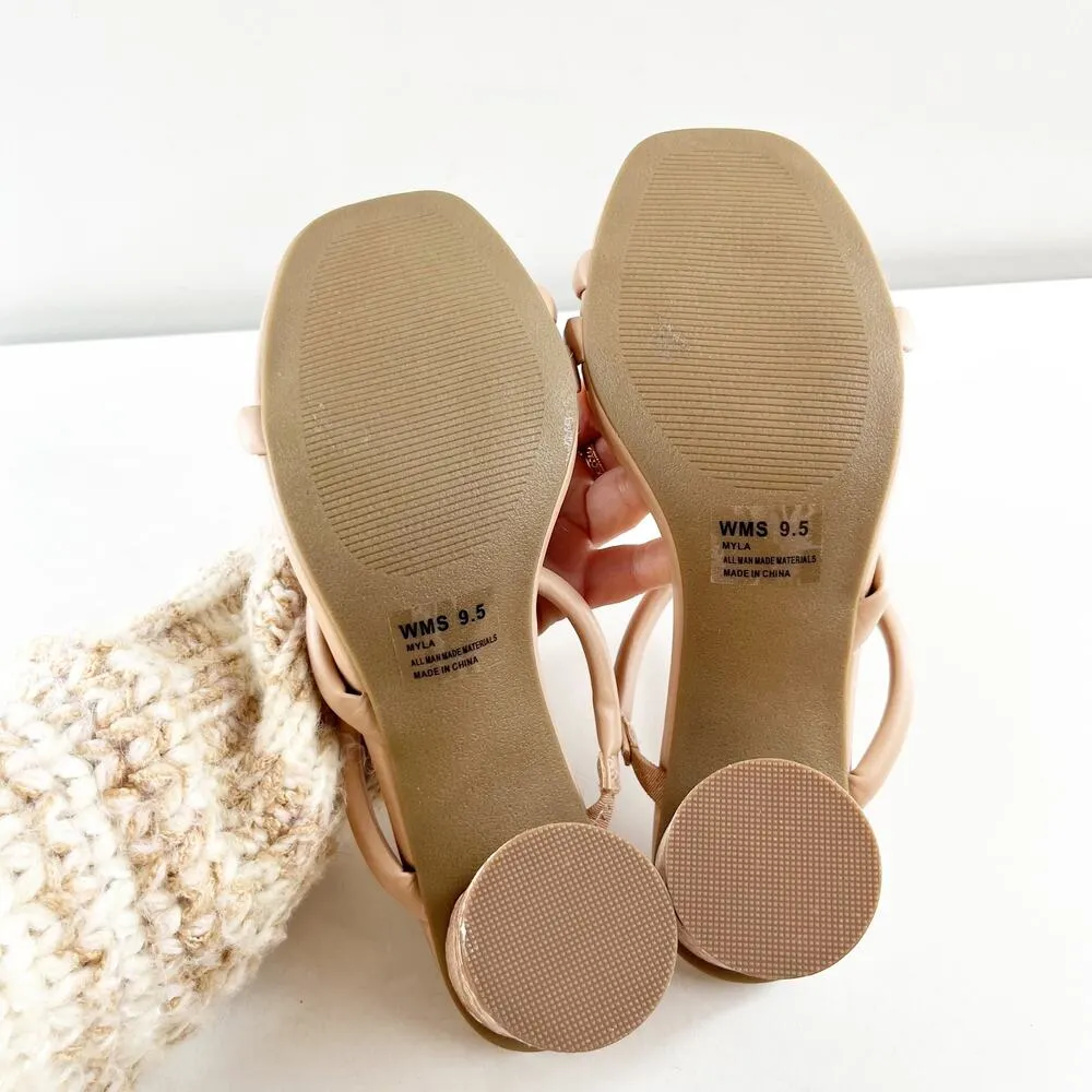 Dolce Vita Strappy Square Toe Myla Block Heel Sandals Tan Beige 9.5 - Image 5