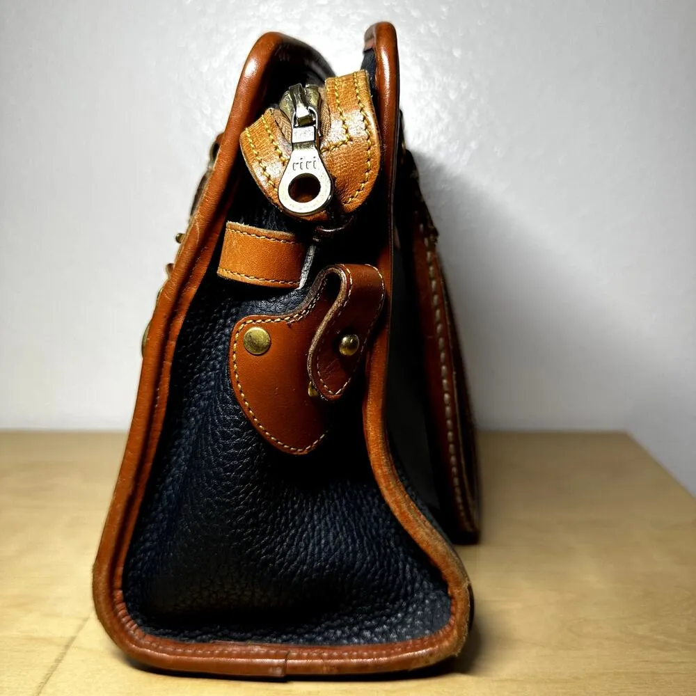 Vintage Dooney & Bourke Satchel All Weather Leather Pebble Brass Buckle Navy - Image 4