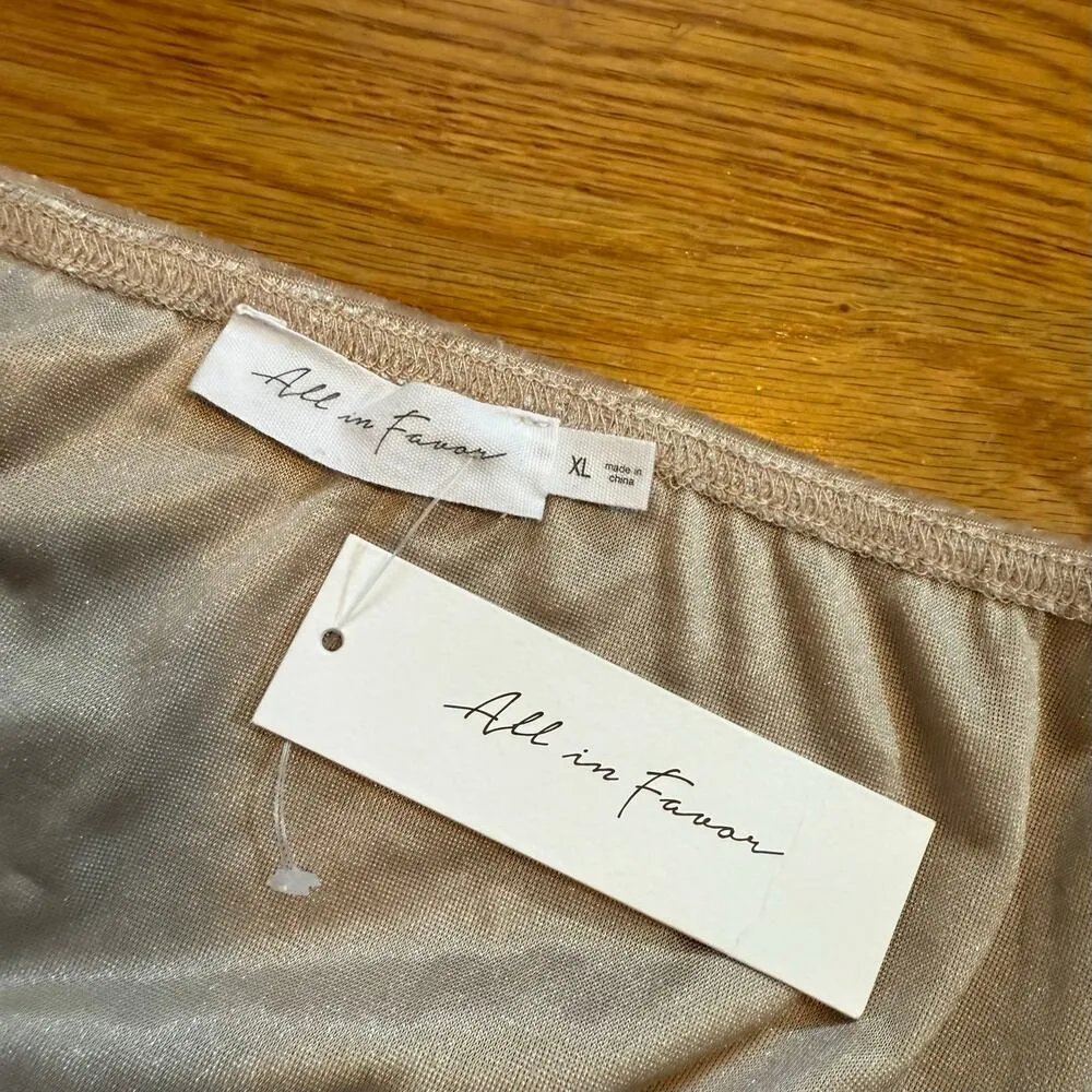 All in Favor Womens XL Champagne Velvet Corset Style Puff Sleeve Crop Top - Image 7