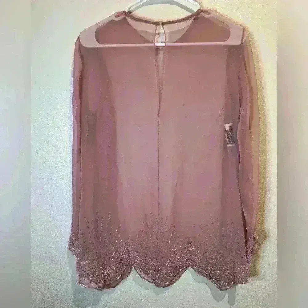 Vintage Jack‎ Bryan Pink Sheer Beaded Top Size M Size M - Image 2