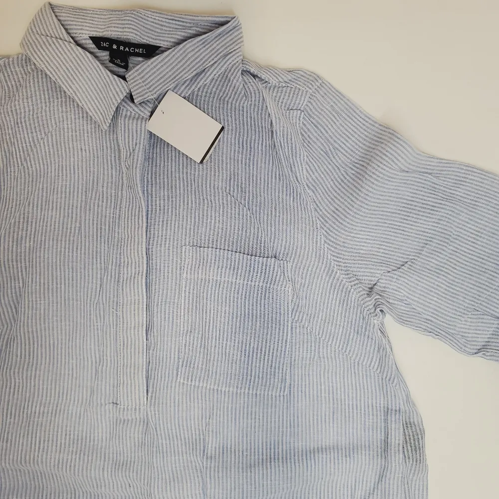 Zac & Rachel Pin Striped Blue White Three Quarter Sleeve Tunic Collared - Image 4