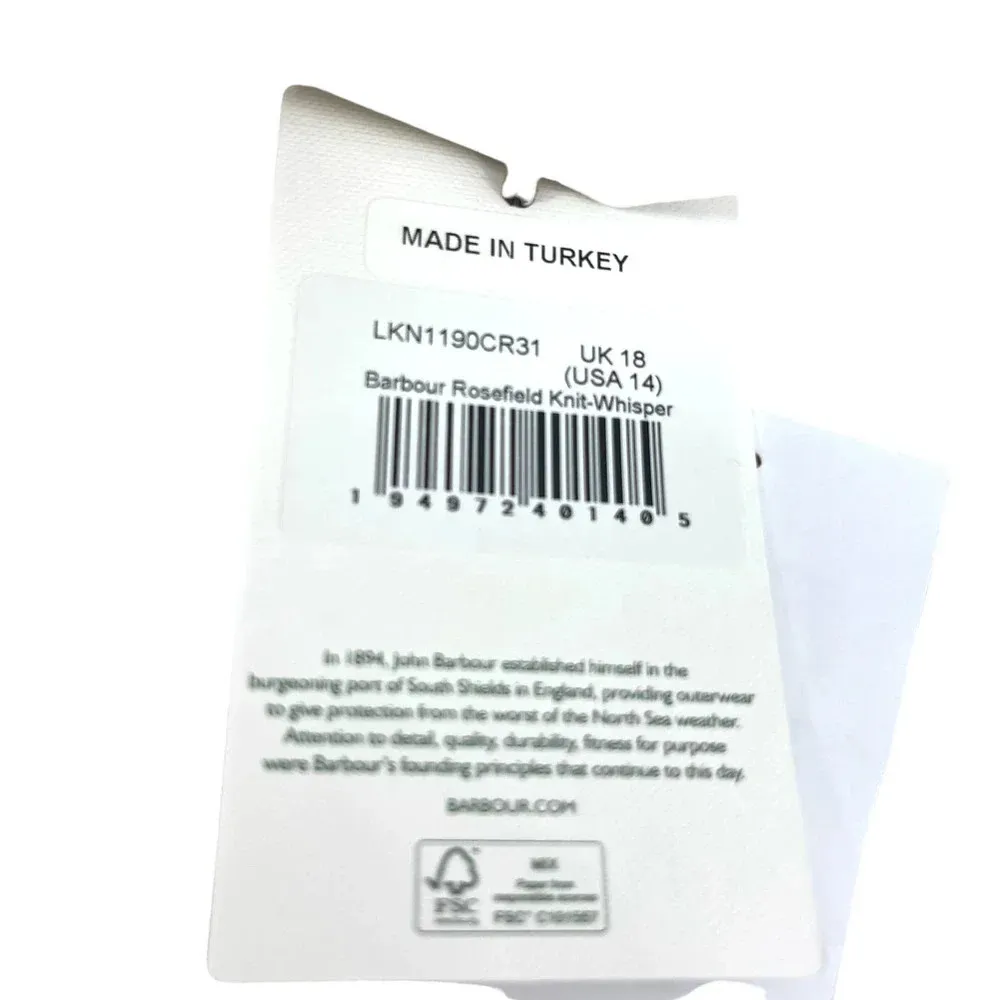 Barbour Rosefiled Knit Wool Blend Sweater In Whisper White Plaid Size US 14 - Image 9