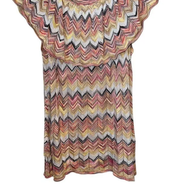 White House Black Market Knit Top Chevron Ruffle Sleeveless‎ Multicolor Size M - Image 8