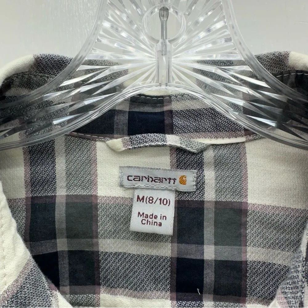 Carhartt long-sleeve button‎ down plaid shirt women's medium - Image 5