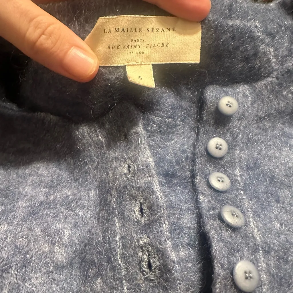 Sézane Paris Blue Leon Crew Neck Sweater – Merino Wool+ lux angora goat fits XS - Image 4