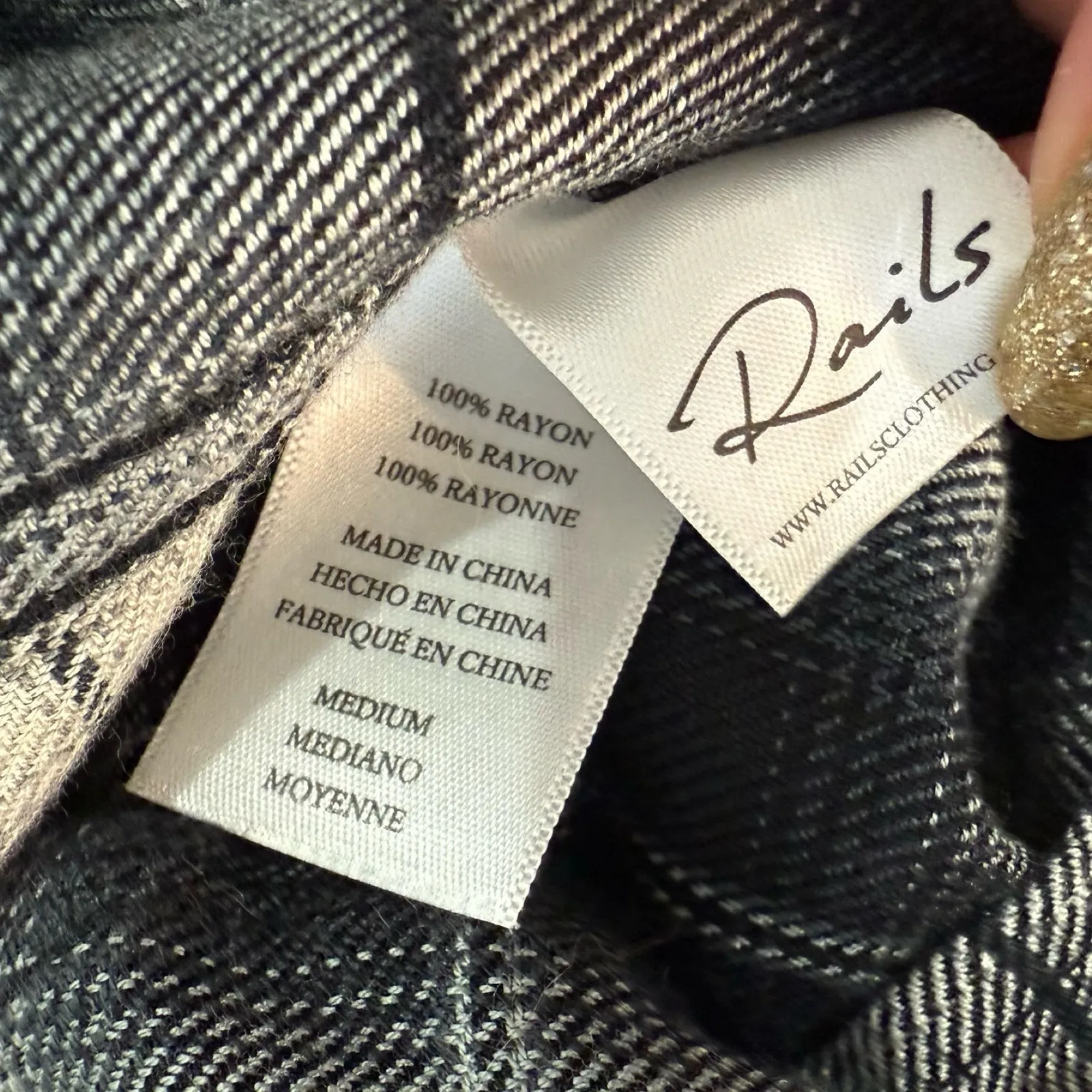 Rails Black White Plaid Button Down Long Sleeve Bianca Soft Shirt Dress size M - Image 6