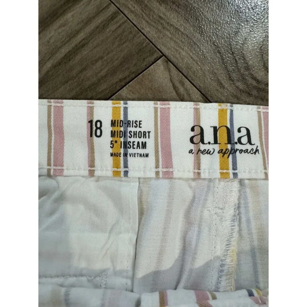 A.n.a New Approach Women’s Shorts Mid Rise Gwen stripe Chino Short Sz 18 - Image 10