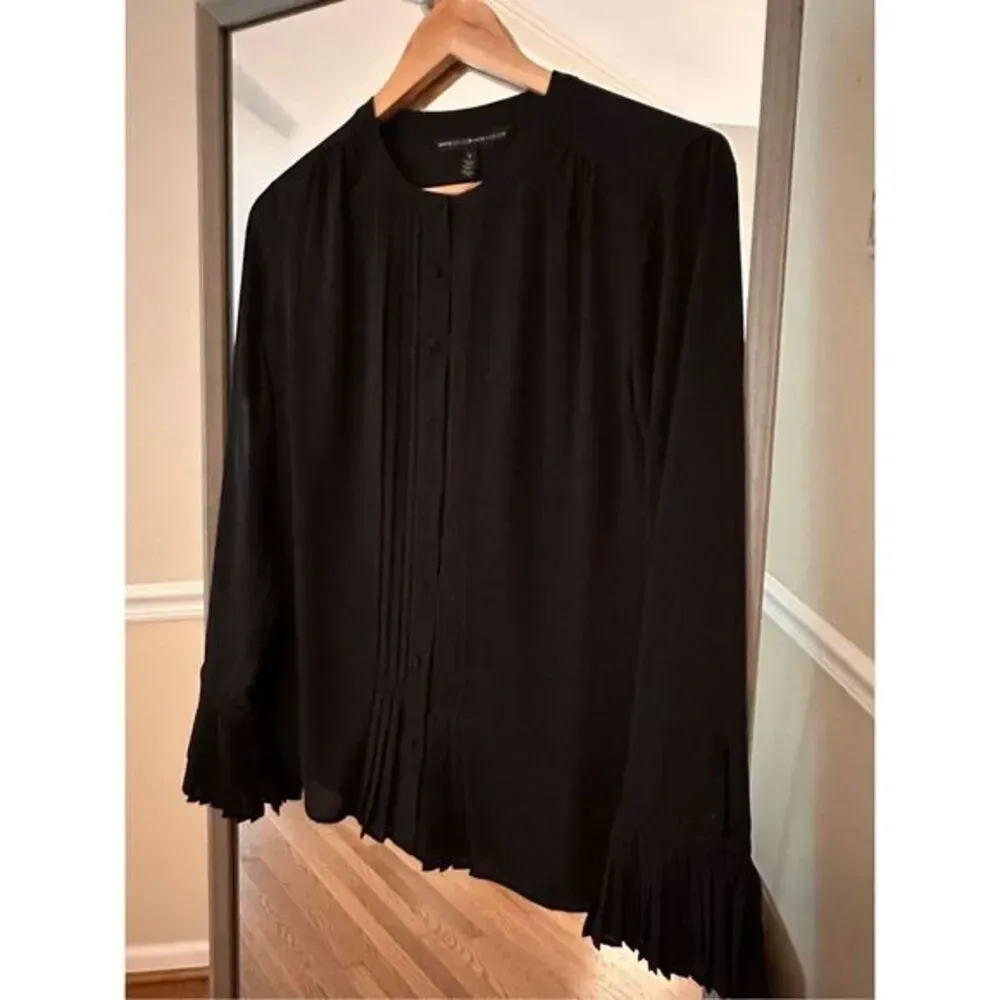 White House Black‎ Market Blouse Black Flutter Size 2 - Image 2